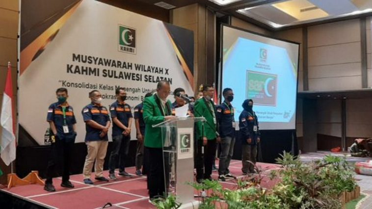 Prosesi pelantikan pengurus SARC KAHMI Sulawesi Selatan di Kota Makassar, Sabtu (15/1/2022). Foto Mudanews.com