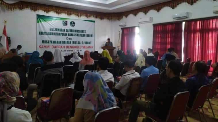 Suasana Musda II KAHMI dan Musda I FORHATI Bengkulu Selatan di Aula Balai Sekundang, Kabupaten Bengkulu Selatan, Bengkulu, pada Senin (21/3/2022). Foto Kahmibengkulu.com