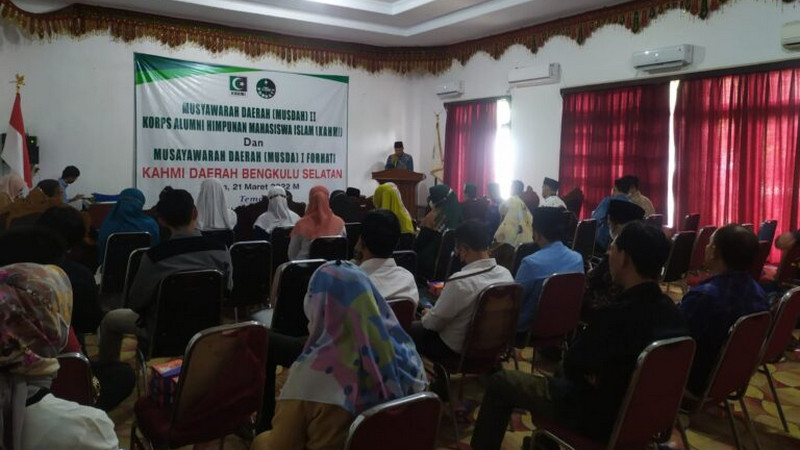 Suasana Musda II KAHMI dan Musda I FORHATI Bengkulu Selatan di Aula Balai Sekundang, Kabupaten Bengkulu Selatan, Bengkulu, pada Senin (21/3/2022). Foto Kahmibengkulu.com