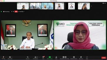 Menteri Investasi/Kepala BKPM, Bahlil Lahadalia (kiri), dalam kuliah umum perdana semester genap UICI secara daring dari Jakarta, Selasa (1/3/2022). Dokumentasi UICI