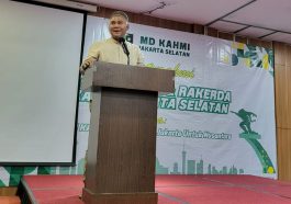 Ketua Umum MD KAHMI Jaksel, Ibrahim Malik Tanjung atau Budi Tanjung, memberikan sambutan dalam Rakerda KAHMI Jaksel, Jakarta, pada Rabu (5/4/2023). Dokumentasi MD KAHMI Jaksel