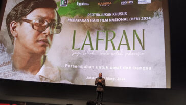 Koordinator Presidium MN KAHMI, Ahmad Doli Kurnia, memberikan sambutan dalam nobar film Lafran di Jakarta, Minggu (31/3/2024). KAHMINasional.com